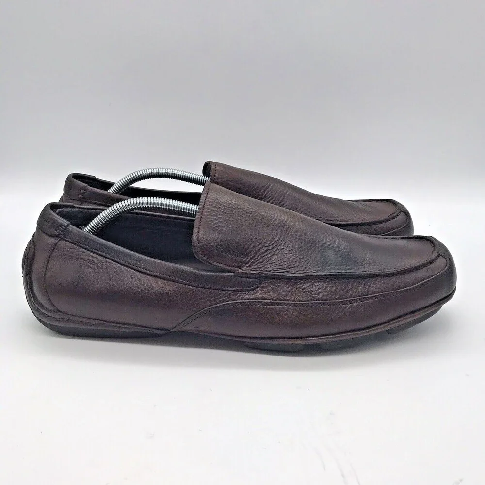 Calvin Klein Michael Brown Leather Driving Loafer Moc Toe Slip On Shoe Men's 12M